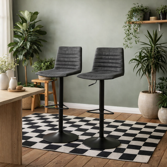 Set of 2 Aalborg Bar Stool Upholstered Grey Fabric Etched Back