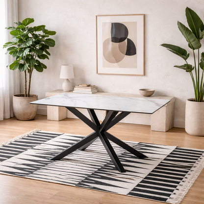 Perth 135cm 4 Seater White Ceramic Dining Table Industrial Black Metal Legs