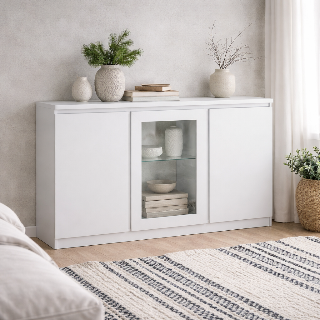 Hemingway White Wooden 3 Door Sideboard