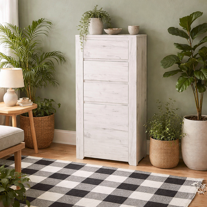 Norwich Aged Effect Soft Grey Wood Veneer 1 Door 3 Drawer Storage Chest Tallboy