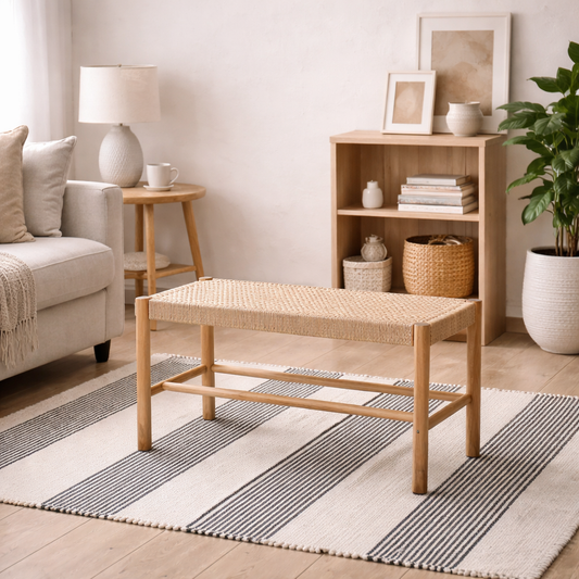 Tilst Natural Weaved Bench Wooden Legs