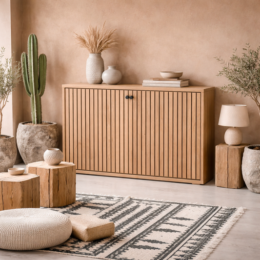 Bjork Natural Oak Wood and Black Panelled Shoe Cabinet 1 Door