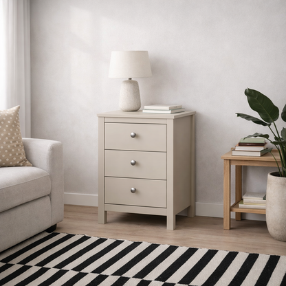 Gossmere Natural Cashmere Bedside Table 3 Drawers