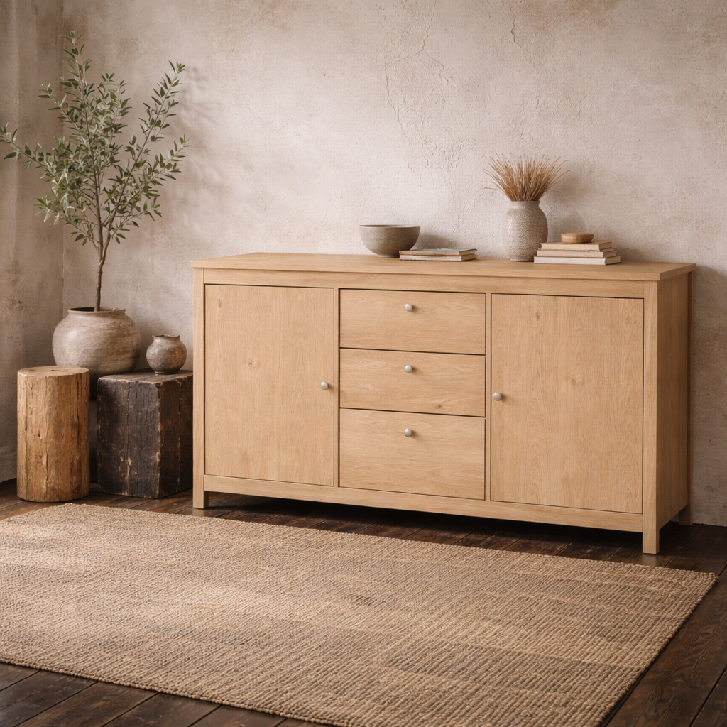 Gossmere Hickory Oak Effect Sideboard 2 Doors 3 Drawers