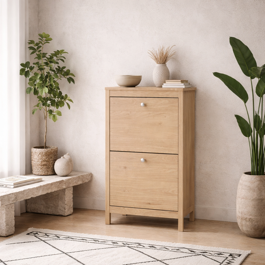 Gossmere Hickory Oak Effect Shoe Cabinet 2 Doors