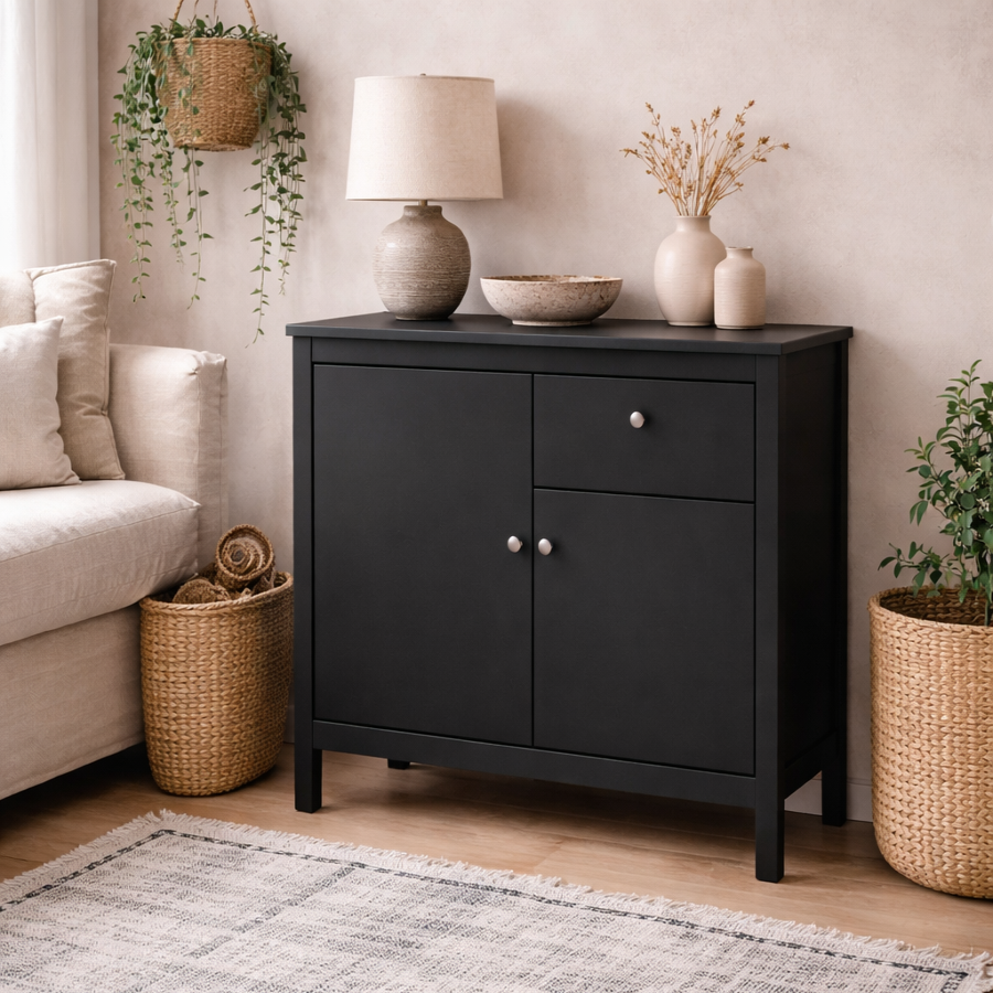 Gossmere Matt Black Sideboard 2 Doors 1 Drawer