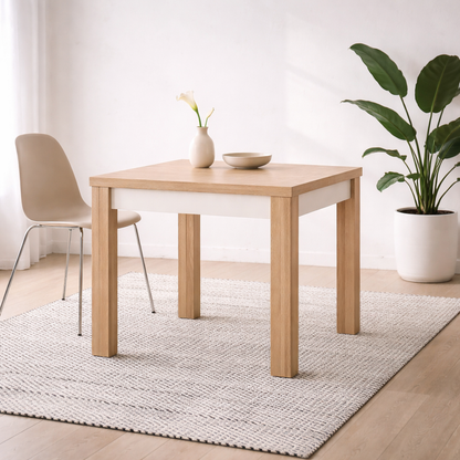 Hjorring Small White and Natural Oak Wood Small Extending Dining Table