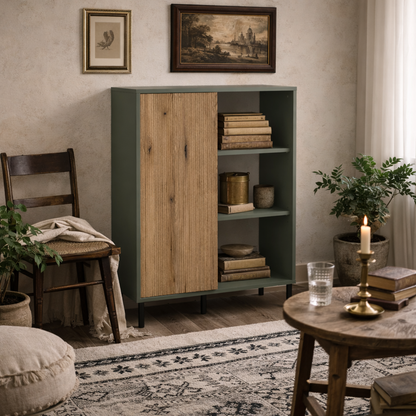 Spentrup Green Olive and Natural Oak Wood Sideboard 1 Door