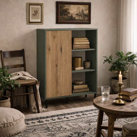 Spentrup Green Olive and Natural Oak Wood Sideboard 1 Door