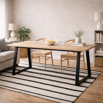 Frida White Oak Wood Dining Table and Black Legs