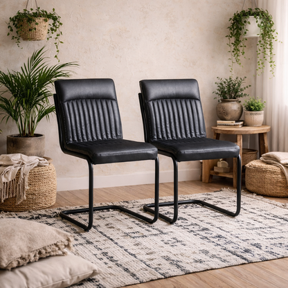 Set of 2 Penang Dark Grey Faux Leather  Dining Chair