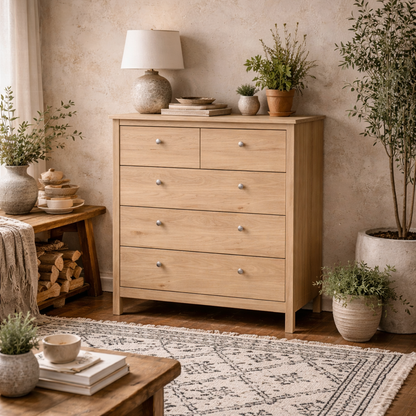 Gossmere Hickory Oak Effect Chest 5 Drawers