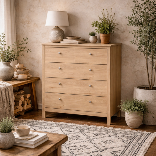 Gossmere Hickory Oak Effect Chest 5 Drawers