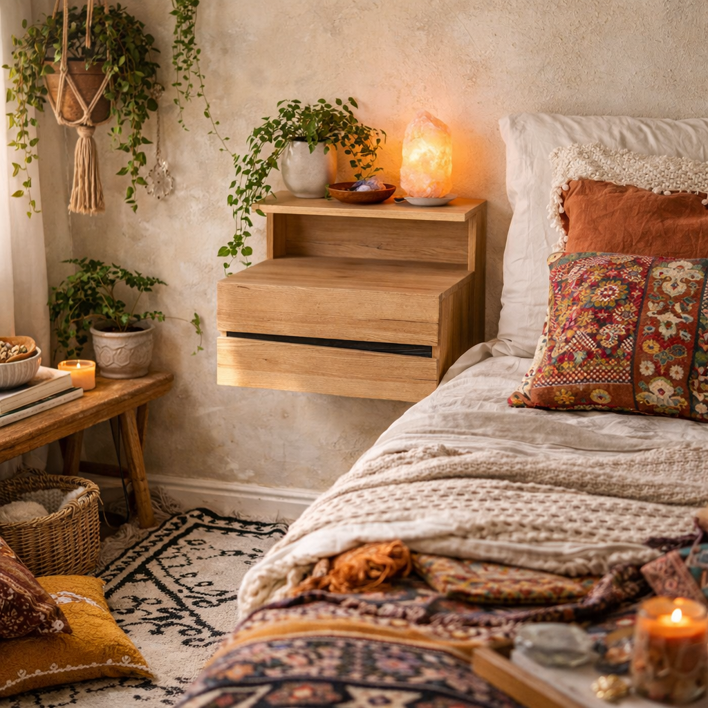 Roskilde 2 Drawer Natural Oak Wood Floating Bedside Table