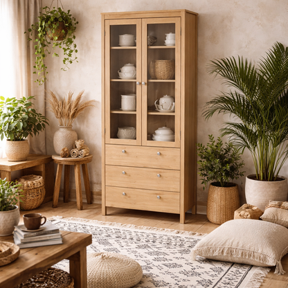 Gossmere Hickory Oak Effect China Cabinet 2 Doors 3 Drawers