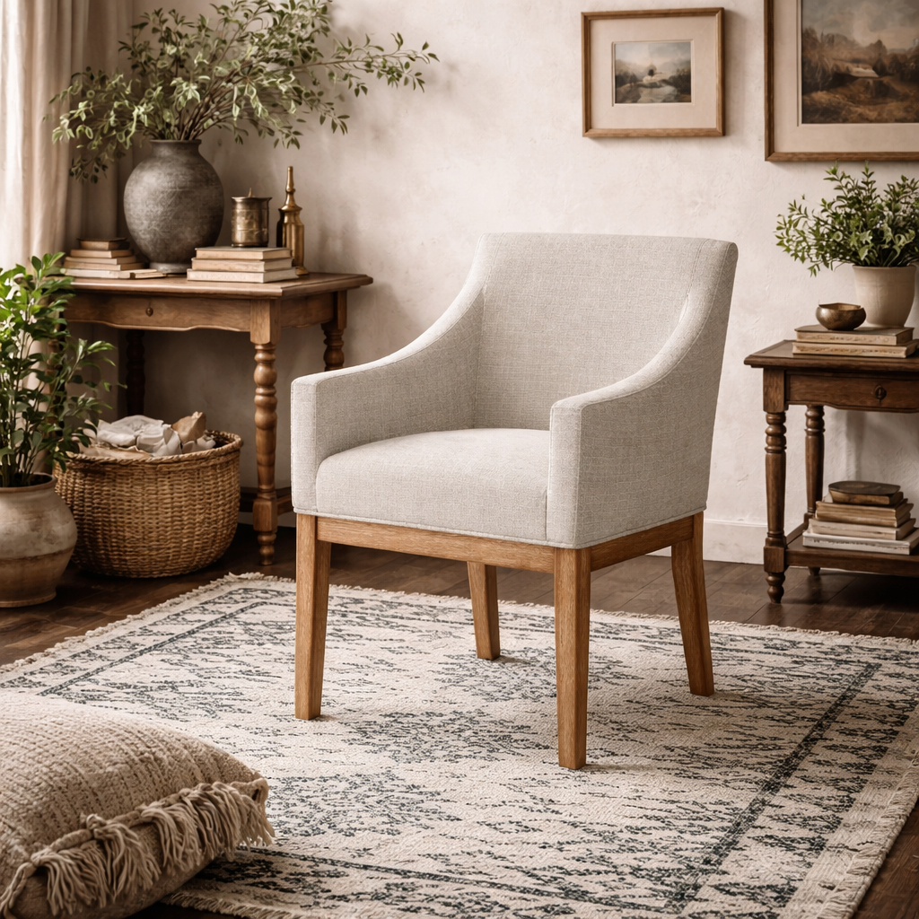 Athenry Upholstered Linen Effect and Natural Wood Dining Chair