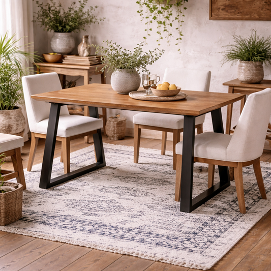 Balbriggan Dark Brown Dining Table Black Metal Legs