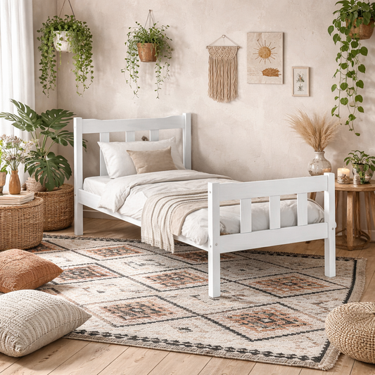 Tralee White Washed Wooden 3ft Single Bed with Slatted Headboard and Footboard