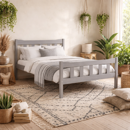 Tralee Grey Washed Wooden 5ft King Size Bed with Panelled Headboard and Footboard