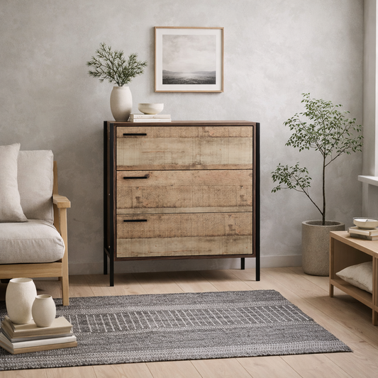 Lucan Oak Effect Distressed  3 Drawer Storage Chest