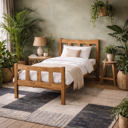 Tralee Brown Wooden 3ft Single Bed with Slatted Headboard and Footboard
