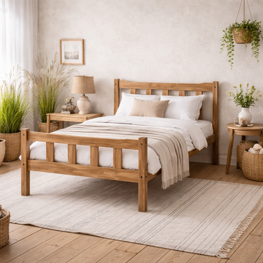 Tralee Brown Wooden 5ft King Size Bed with Slatted Headboard and Footboard