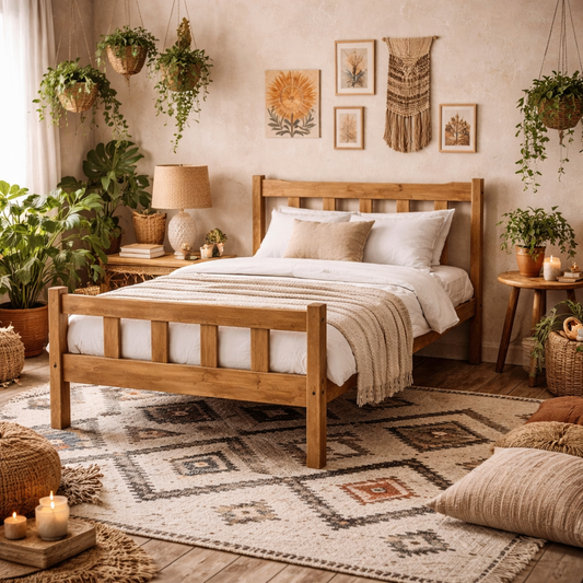 Tralee Brown Wooden 4ft6 Double Bed with Slatted Headboard and Footboard