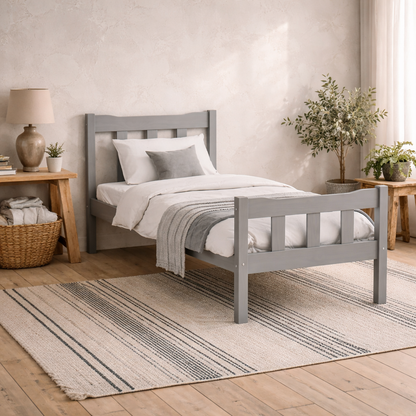 Tralee Grey Washed Wooden 3ft Single Bed with Panelled Headboard and Footboard