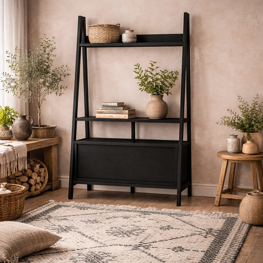 Athy Small Black Wooden Ladder TV Unit