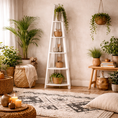 Athy White Wooden Corner Ladder Shelving Unit 4 Shelves