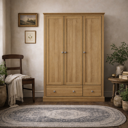 Ardee Natural Oak Wood 3 Door 2 Drawers Wardrobe