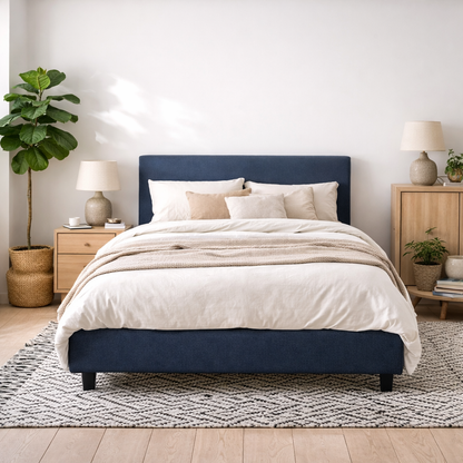 Portarlington Upholstered Navy Blue Twill 5ft King Size Bed with Headboard