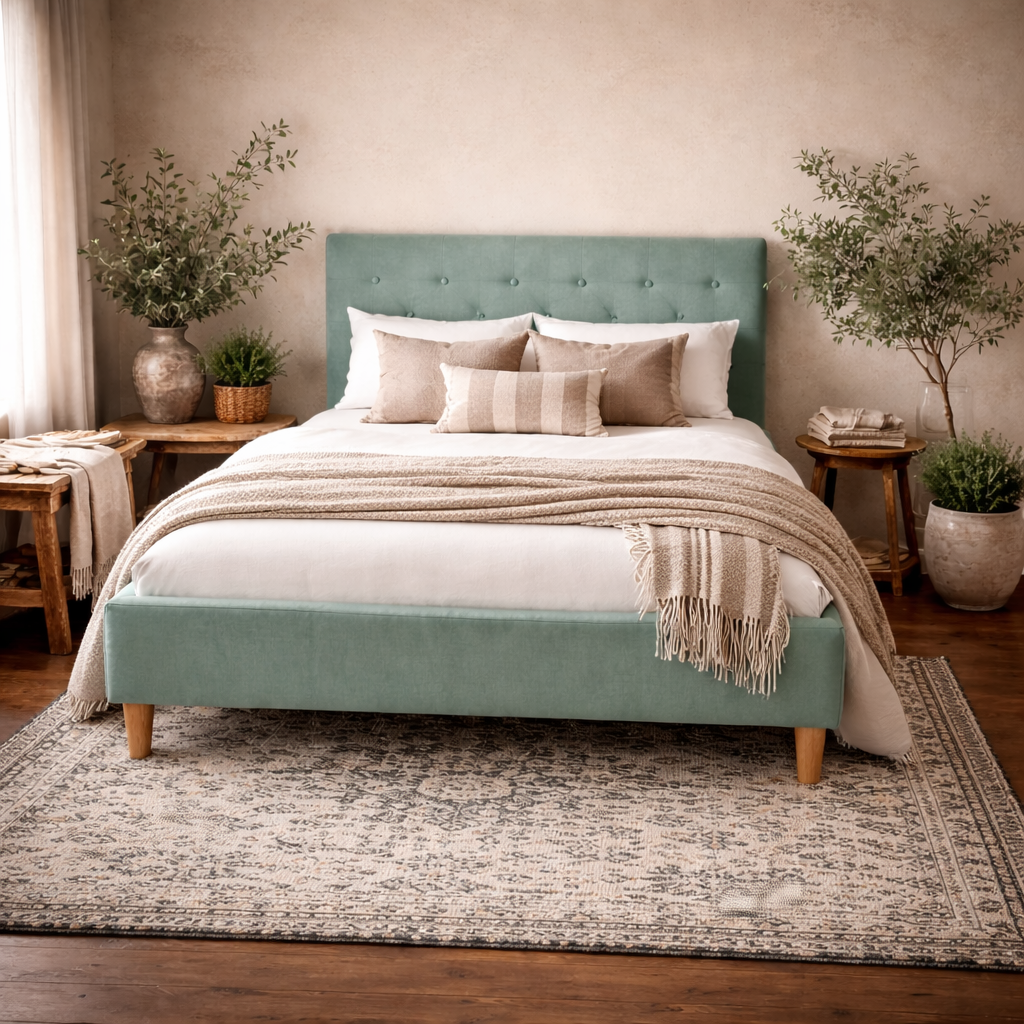 Kinsale Soft Aqua Blue 4ft6 Double Bed Tufted Velvet Headboard and Footboard