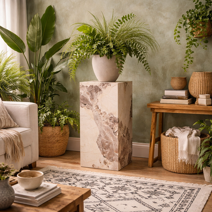 Dingle Brown Pandora Marble Effect Small Pedestal Side Table