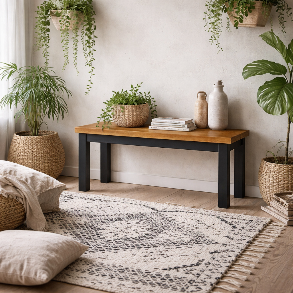 Dundalk Natural Oiled Wood Bench Black Frame