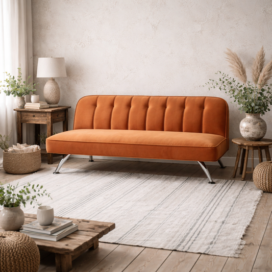 Malahide Upholstered Orange Velvet Tufted Sofa Bed