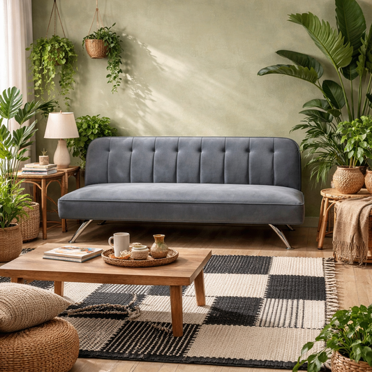 Malahide Upholstered Grey Velvet Tufted Sofa Bed