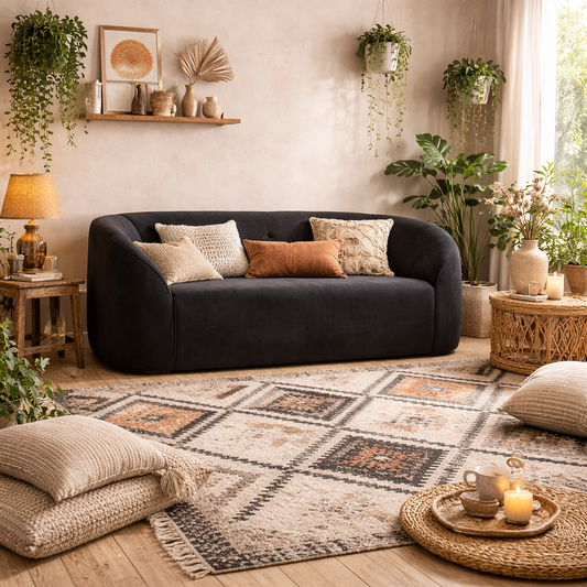 Carlow 2 Seater Black Velvet Sofa