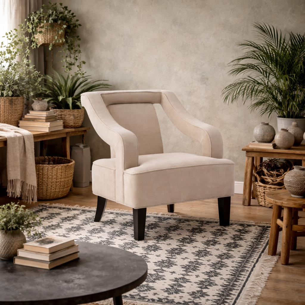 Letterkenny Upholstered Ivory Chenille Armchair