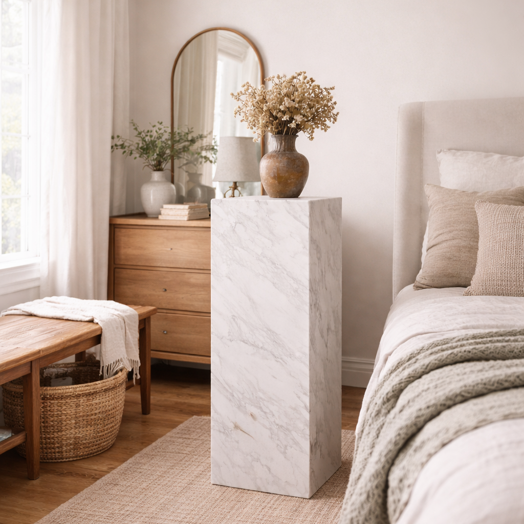 Dingle White Marble Effect Large Pedestal Side table