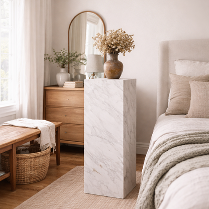 Dingle White Marble Effect Large Pedestal Side table