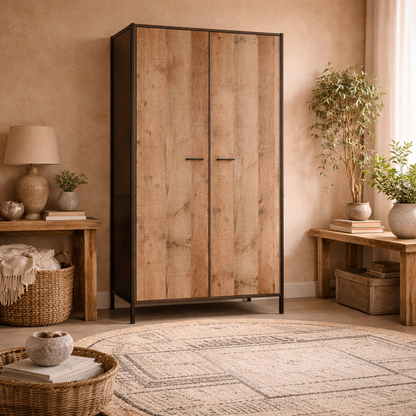 Lucan Distressed Oak Effect Wooden 2 Door Wardrobe