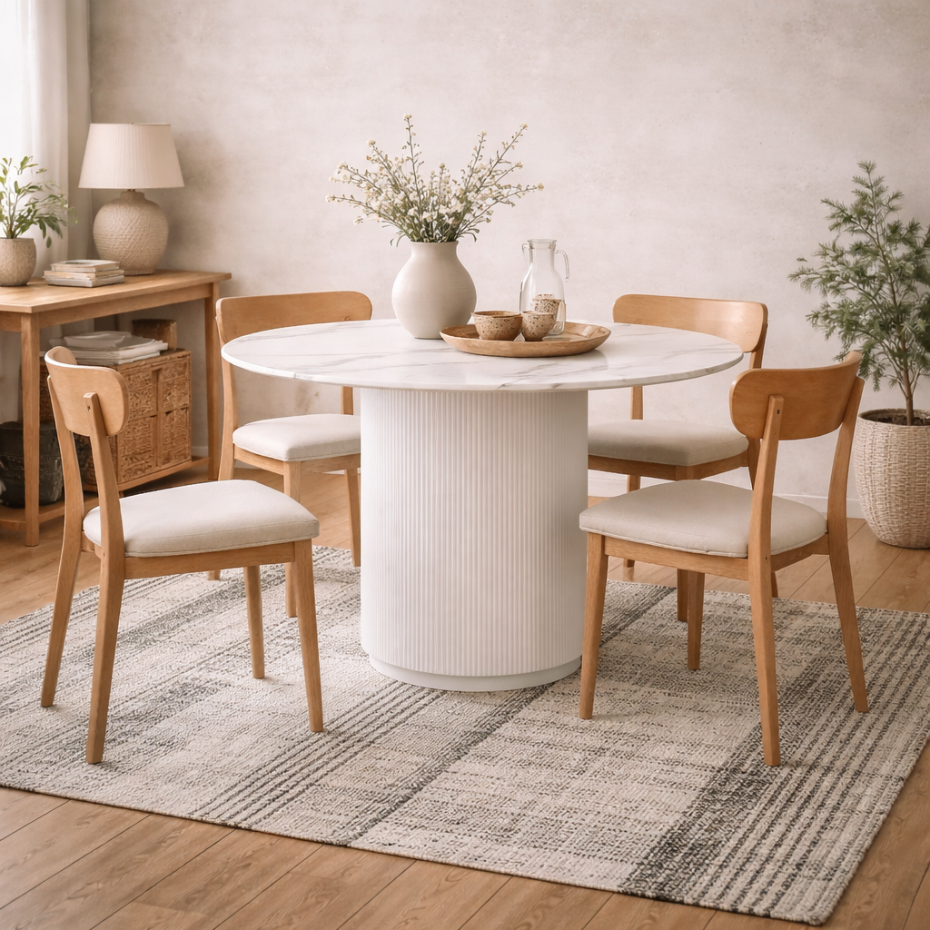 Mullingar White Stone Round Dining Table Etched Base