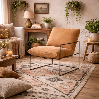 Drogheda Tan Brown Chair Black Metal Frame