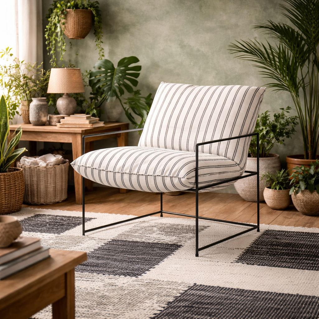 Drogheda Stripe White Chair Metal Frame