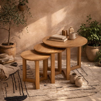 Set of 3 Oak Wood Roscrea Nesting Tables