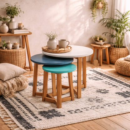 Set of 3 Solid Oak Birr Nesting Tables