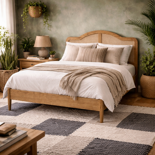 Nenagh Natural 5ft King Size Bed Rattan Curved Headboard