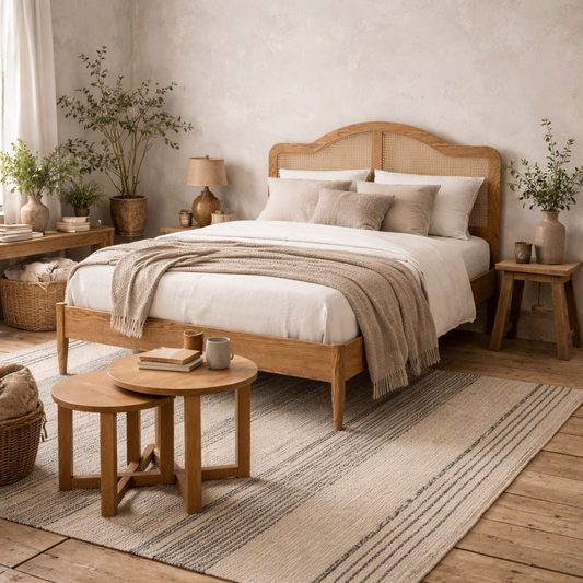 Nenagh Natural 4ft6 Double Bed Rattan Curved Headboard