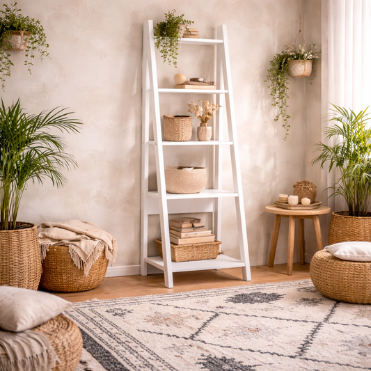 Athy White Wooden Ladder Bookcase 5 Shelves
